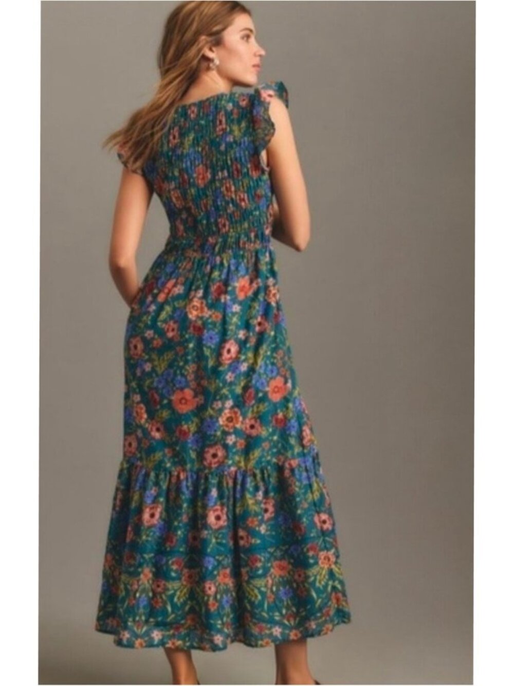 ANTHROPOLOGIE | The Peregrine Midi Dress in Iris Blue Floral, Size Medium - Picture 3 of 4